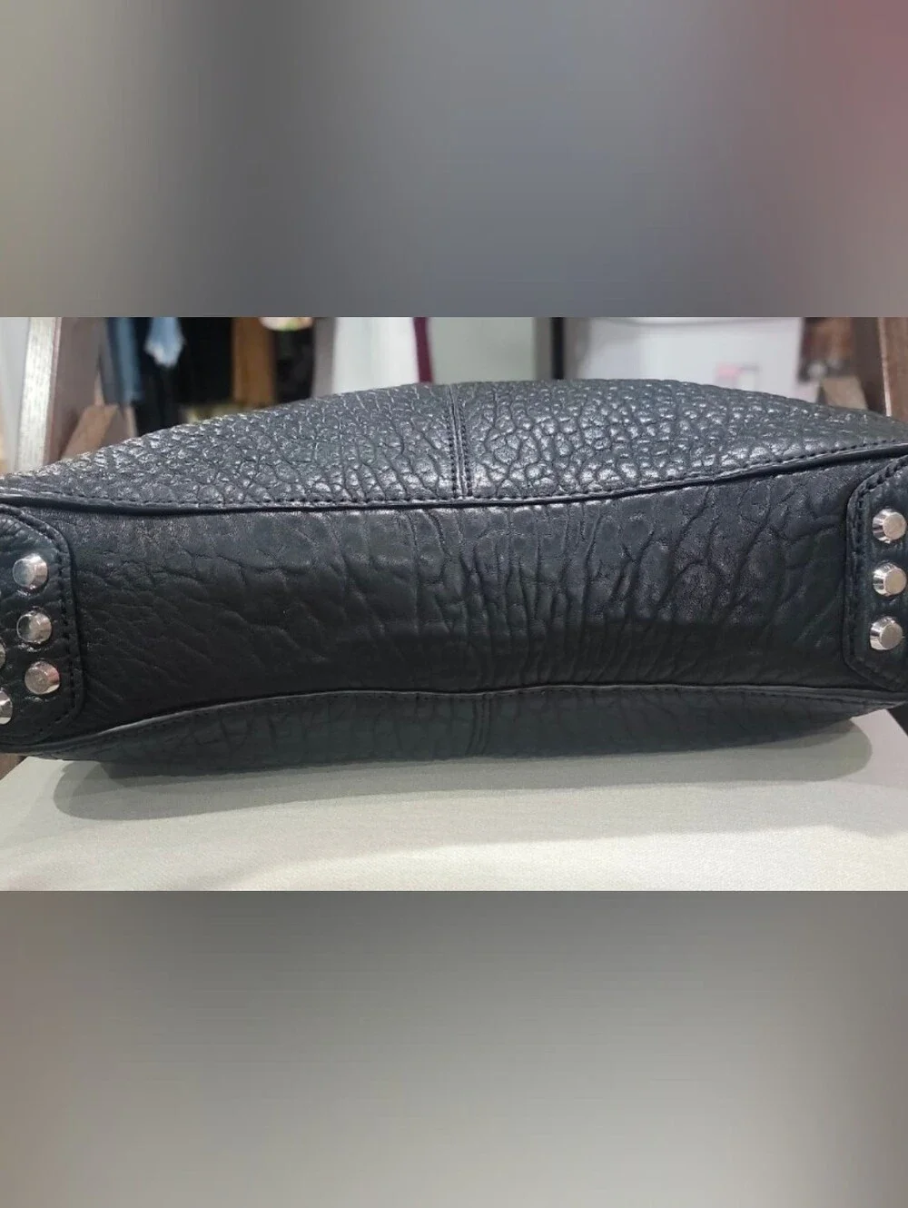 Michael Kors Black Pebble Leather Top Handle Satchel Bag Silver Hardware